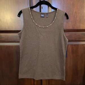 Dark Brown Tank Top with Jeweled Neckline